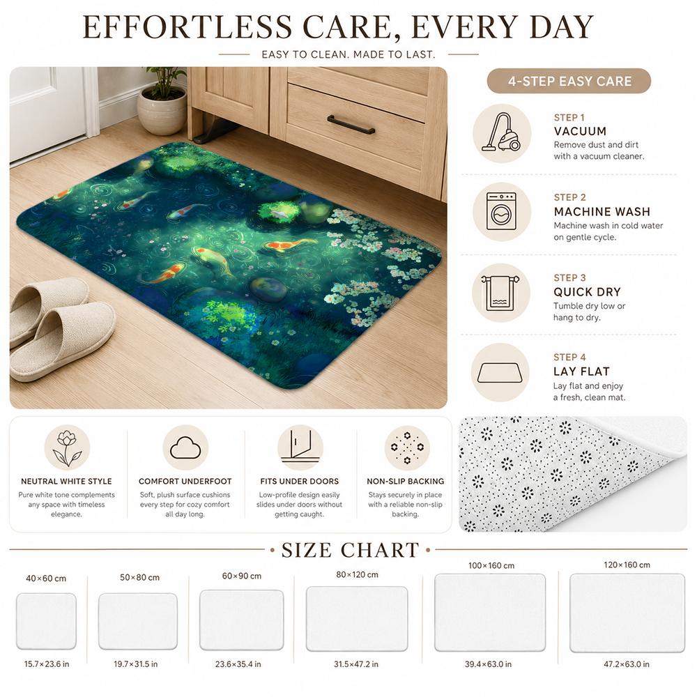 Koi Fish Anime Floor Mat Cozy Minimalist Flannel Area Rug Anti-Slip Washable Bedroom Living Room Decor