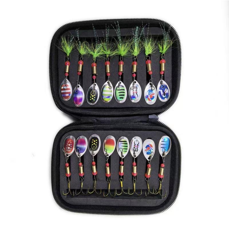 Metal Spinner Spoon Lure Kit Hard Bait Tackle with High-Strength Hooks for Bass Pike Trout Freshwater/Saltwater Fishing 16/10Pcs