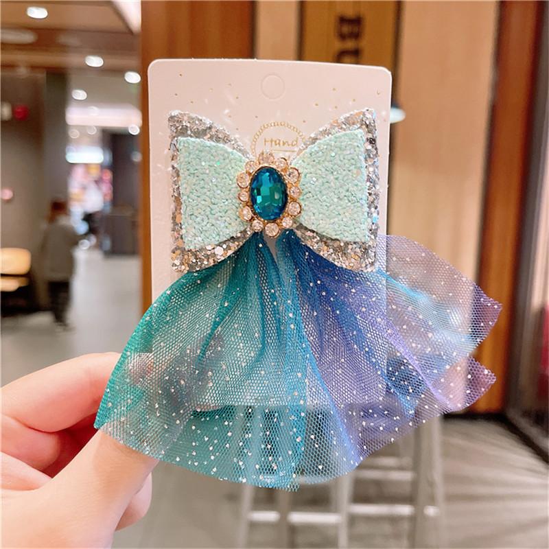 Korean Version of Children's Mesh Bow Hairpin Hair Accessories Cute Princess Diamond-studded Snowflake Headdress