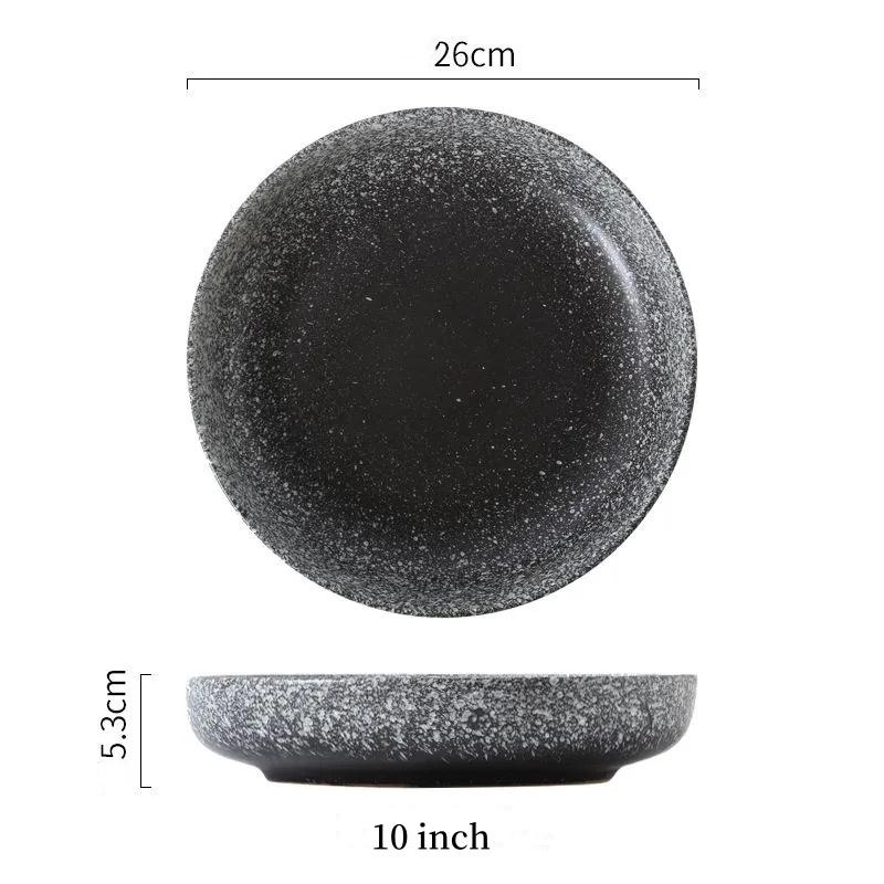 Multifunction Black Circle Dinner Plate Creative Salad Bowl Ceramic Dessert Tray Steak Pasta Dish Dinnerware Microwave Safe