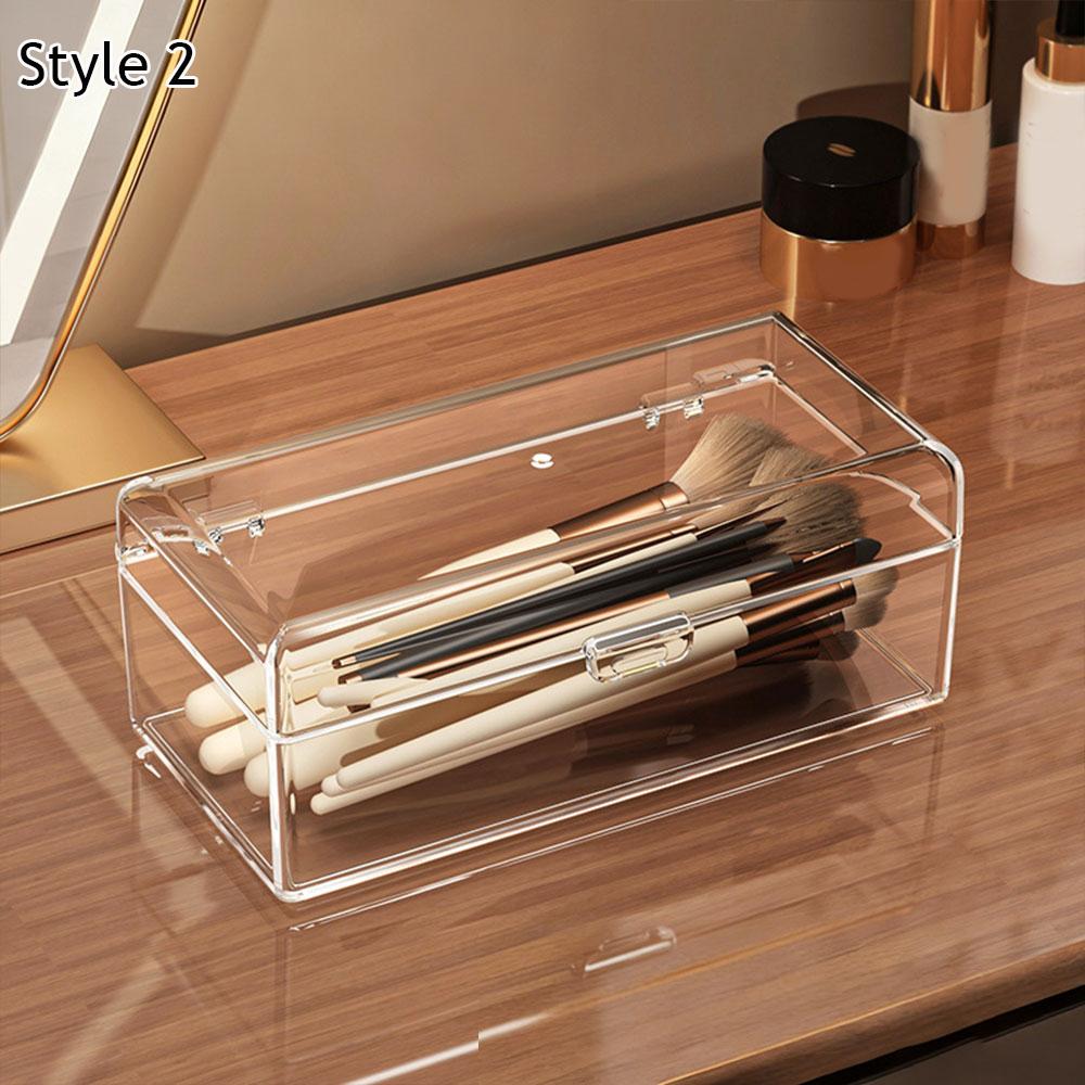 Klare Acryl-Schichtspeicherbox Make-up-Pinsel-Organizer-Box mit Deckel Klare Staubdichte Kosmetikwerkzeuge Puder-Aufbewahrungsbox