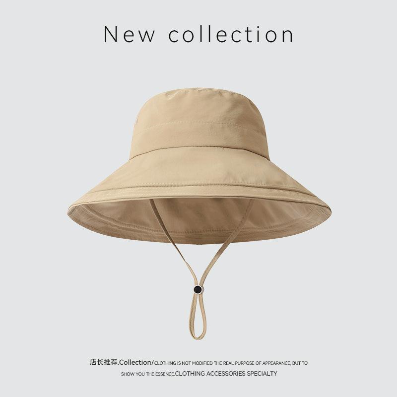 Waterproof bucket hat women's big eaves quick-drying hat women's ponytail foldable UV protection sun hat sun protection sun hat