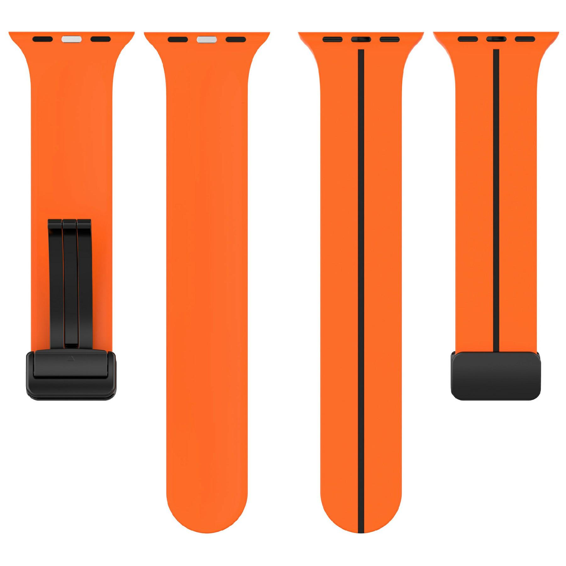 

KALEBOL Magnetic Silicone Strap for Apple Watch Series 10 Ultra 9 8 7 SE 6 5 4 3 2 1 46mm 49mm 45mm 44mm 42mm Stripe Watch Band Orange Black