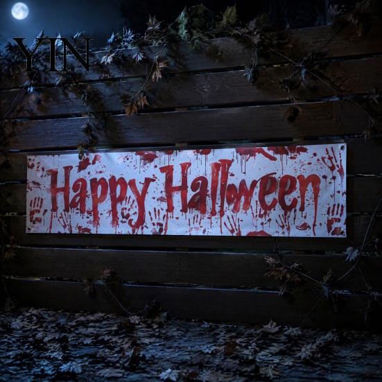 Spooky Backdrop for Home Large Happy Halloween Banner Outside, 70 x 15 Inch Yard Sign Reusable Flag, Welcome Garden Fence Party Decoration Front Porch