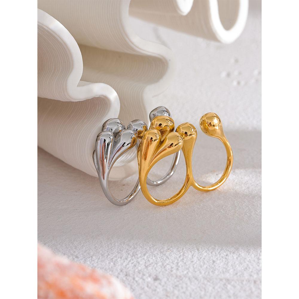 Yhpup Stainless Steel Creative Individualistic Fashionable Ring Waterproof Gold Silver Color Texture Jewelry for Women Gift