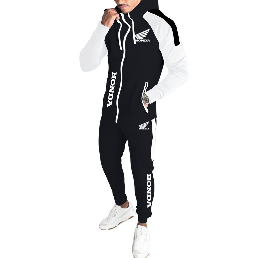 Honda Fleece Lined Racing Tracksuit 2-Piece | Zip-Up Hooded Cap Quick-Dry Warm | Athleisure Fitness Outdoor Gym High Performance E5D