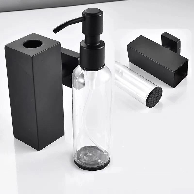 Schwarze Flüssigseifenspender Handpresse Metallpumpe Spender Wand Badezimmerzubehör Küche Edelstahl Lotionflasche