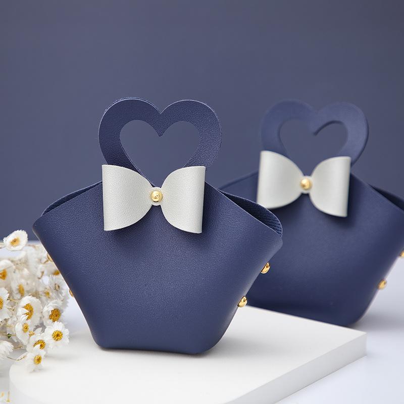 10/20PCS Leather Gift Bags Bow Ribbon Packaging Bag Wedding Favour Distributions Bags Christmas Candy Packaging Box Mini Handbag