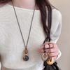 New Chinese Style Resin Round Long Necklaces for Women Vintage Black Leather Rope Adjustable Sweater Chain Necklaces Jewelry