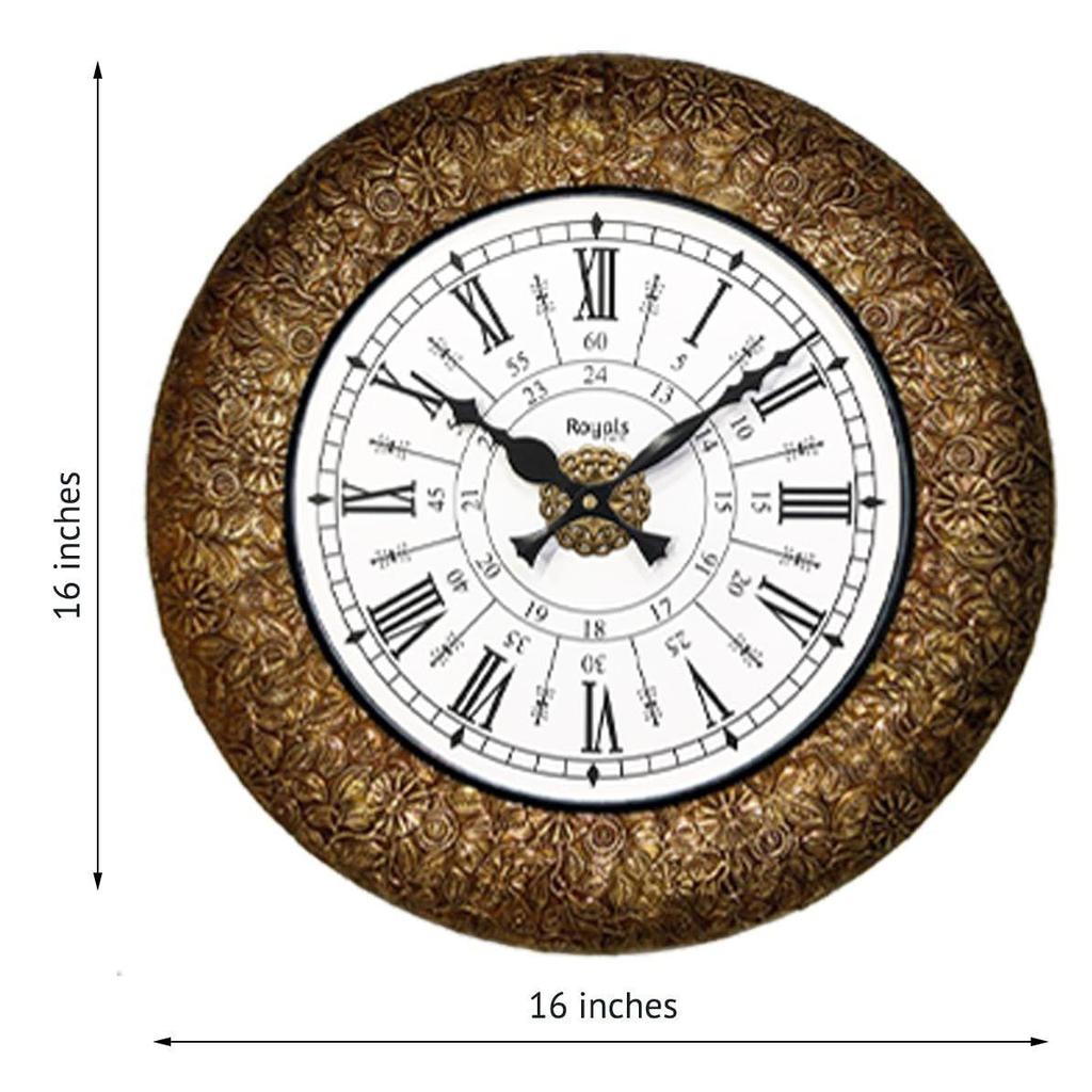 Analog Wall Clock For Elegant Home Decor, Office, School, Gym, Shop And Gifting || Clock Size - 16 X 16 Inches (Designer Classic Metal), Brown