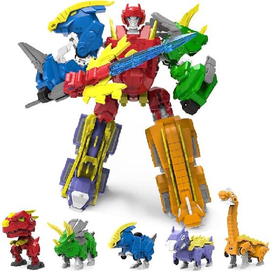 Wenbeier Robot Dinosaur Toys 6-in-1 Combined Large Robot Toys Take Apart Toys Including 6 Dinosaur Action Figures -Triceratops Deformation Toys for 5 in 1(8-in）