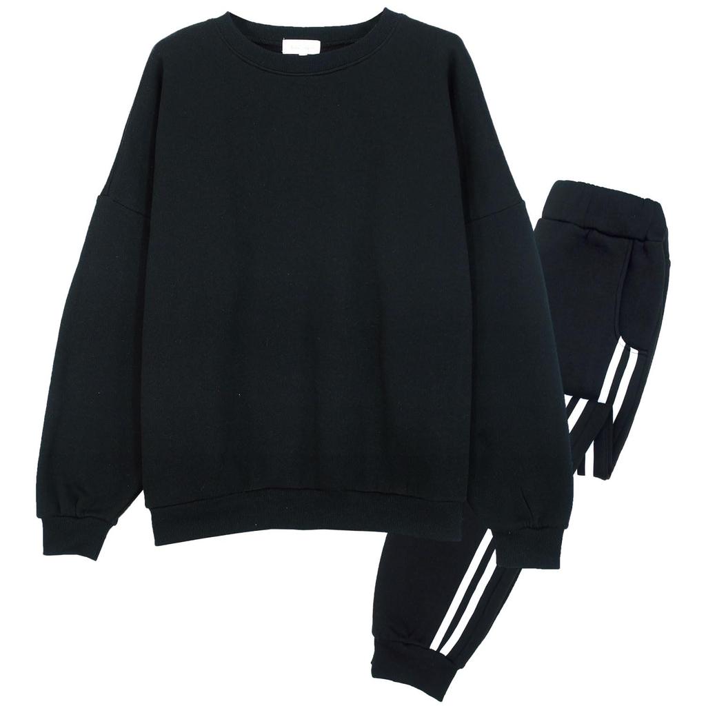 ON NISHIKI Sweatshirt Long Sleeves and Cotton Warm Loungewear for Winter and Fall Women's Fleece-Lined Set, Pants, Blend, (Black/M/77326)