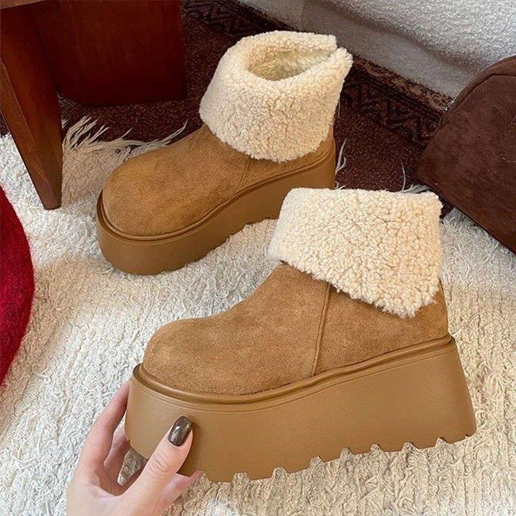 Retro platform snow boots women's winter 2025 new versatile heightening piled thickened big head bread cotton shoes