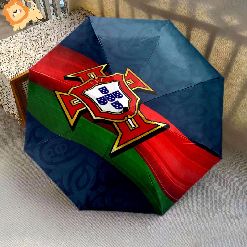 1 PC Automatic Folding Umbrella - Portugal National Football Logo Pattern, Portable & Foldable Design with 8 Ribs, Christmas Birthday Gifts