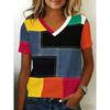 Fashion Retro Stripes 3D Personality Printed Summer T-shirt Women's Loose Comfortable Soft Breathable V-neck Short Sleeved T-shirt