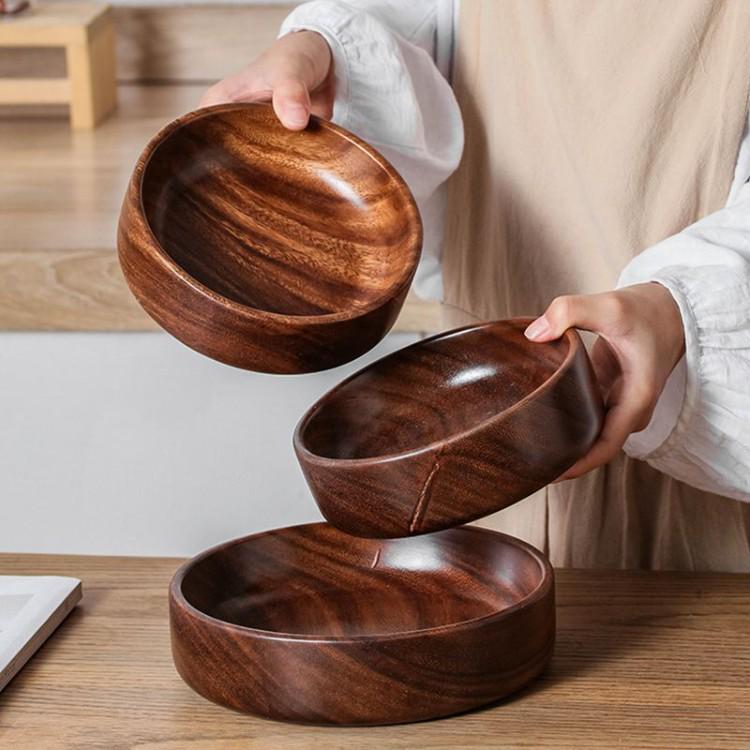 High-End Walnut Wood Round Salad and Fruit Bowl