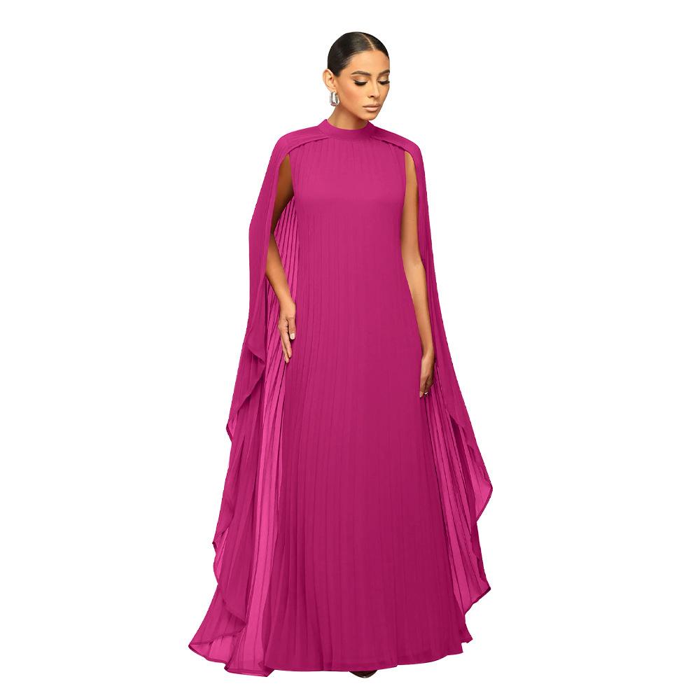 Women's Solid Color Chiffon Pleated Long Dress