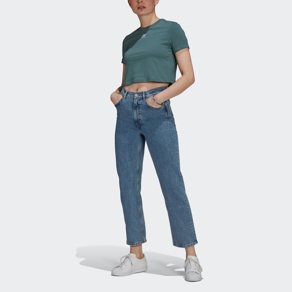 adidas Originals Trefoil Crop Top Logo Round Neck Sports Short Sleeve T-Shirt Women Tops Green GN2808