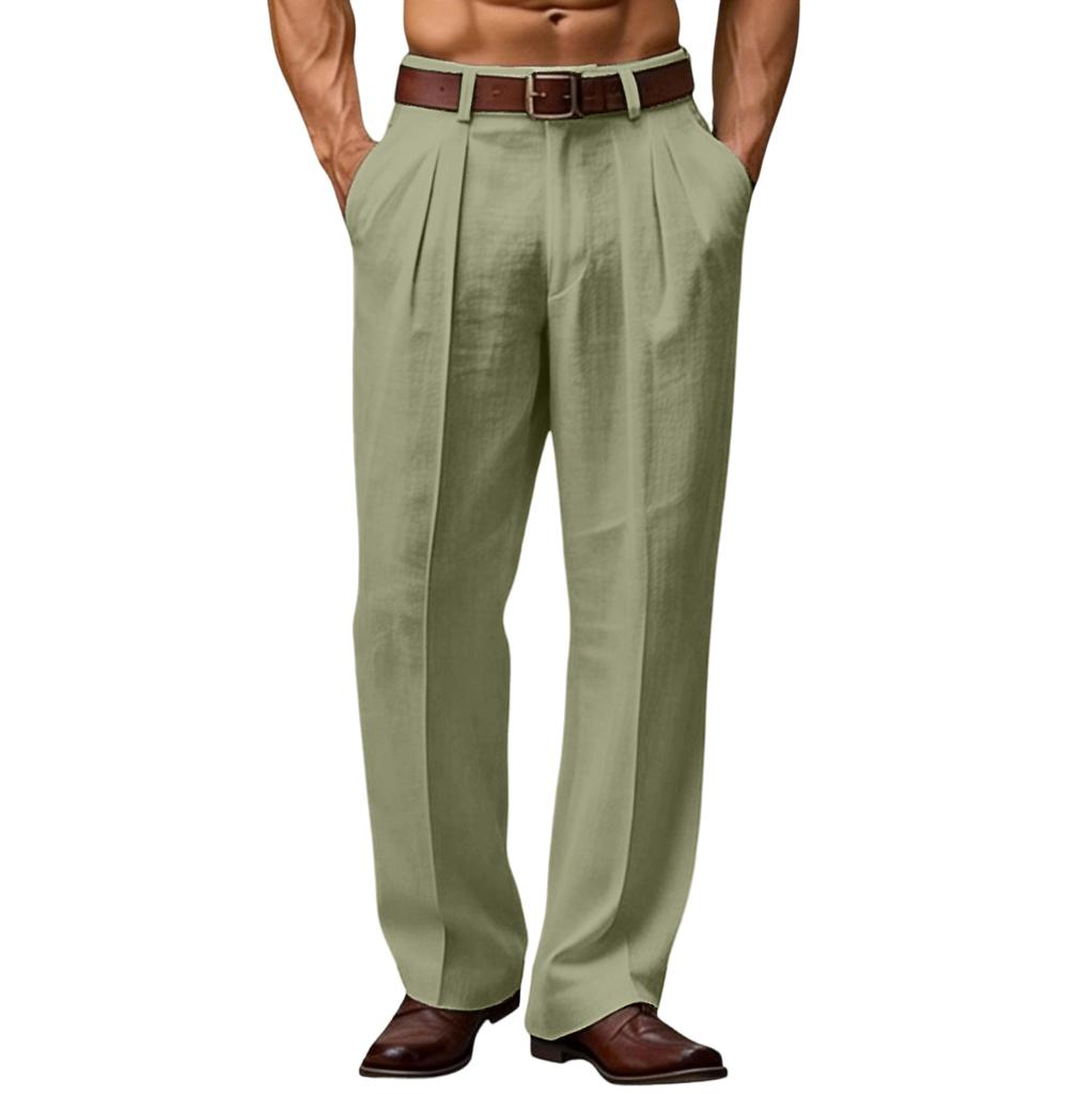 Pantaloni da uomo alla moda in lino traspiranti a gamba dritta - Pantaloni larghi casual da esterno