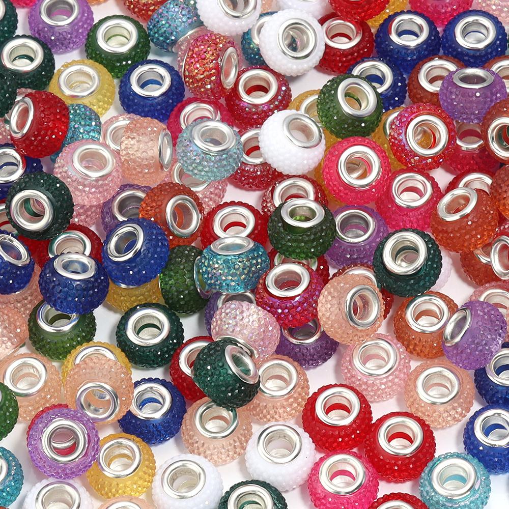 20Pcs 14×9mm Crystal Diamond Resin Beads Plated Colorful Large Hole Beads For Jewelry Making Accessories Diy Bracelet Earrings