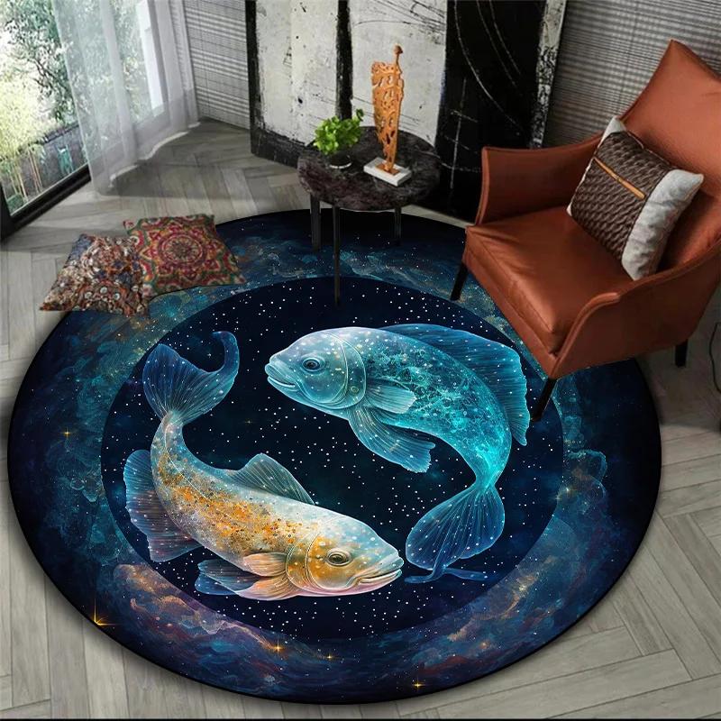 3D Printed Animal Tiger Dragon Lion Tree of Life Circular Carpet Computer Chair Floor Mat