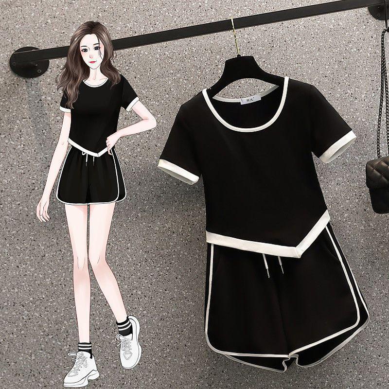 Plus Size Women's Summer Fashion Slimming Set: Irregular Top & Sports Shorts