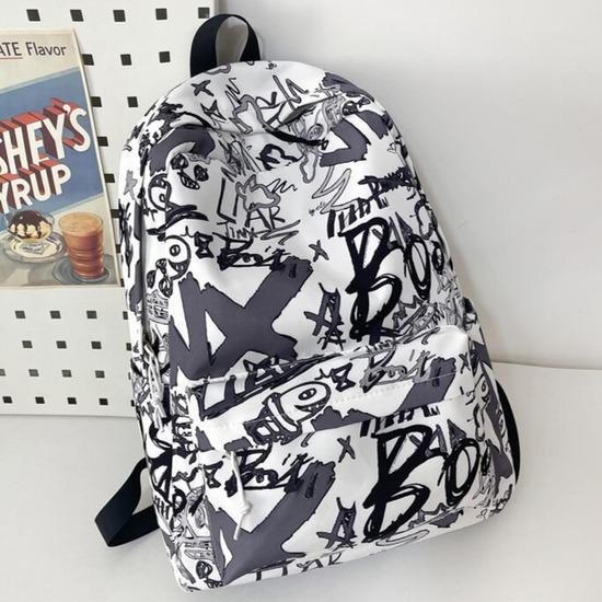 

Korean Style Graffiti Backpack for Primary Students - Large Capacity, Durable, Casual. 30x15x43 cm