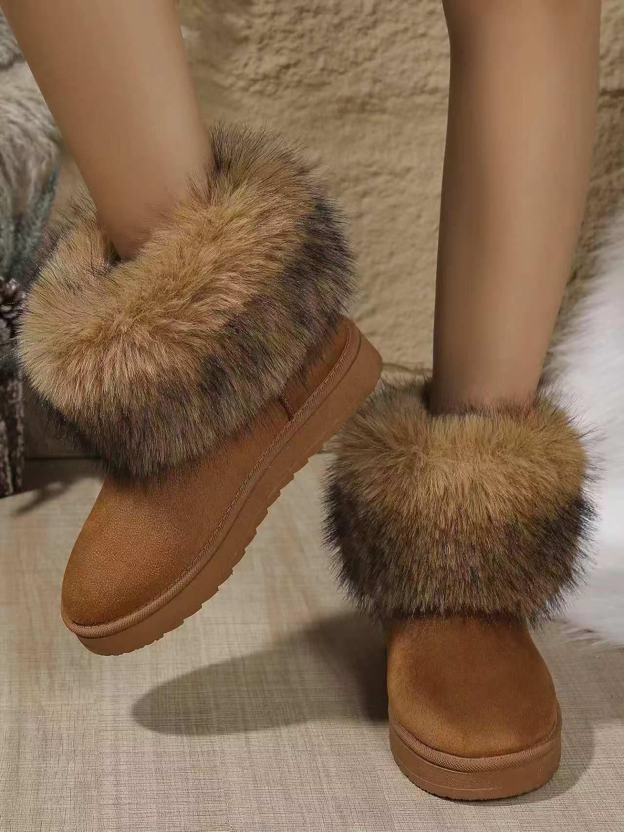 

Брендовая обувь для женщин Слипоны Женские ботинки Модные с отворотом Повседневные ботинки Женские Зимние Короткие Плюшевые Однотонные Снежные ботинки 43