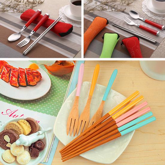 Przenośny chopstick Łyżka Widelec Zastawa stołowa Torba do przechowywania Podróż Camping Etui na sztućce