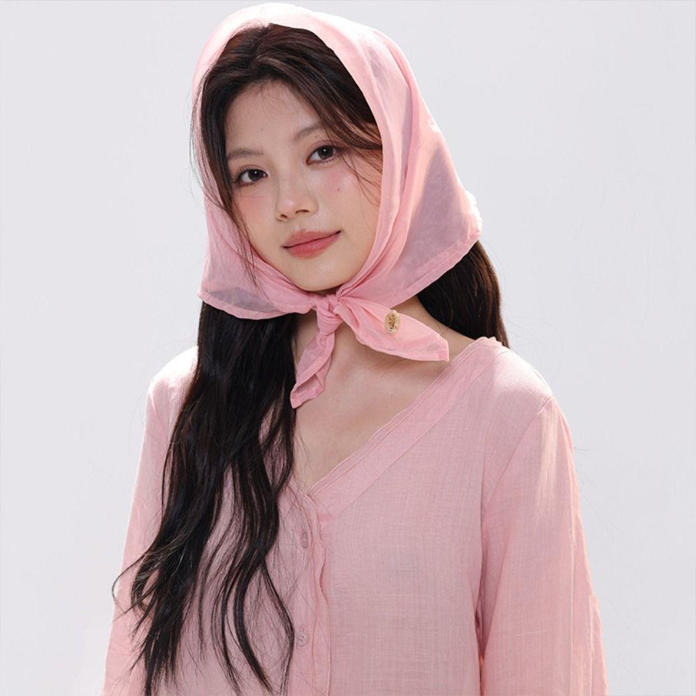 Thin Cotton Linen Scarves Transparent Pure Color Silk Scarf Elegant Small Square Scarf  Female