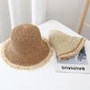 Raw Edge Woven Straw Hat Sun Hat Summer Women's Flat Top Bucket Hat Seaside Vacation Sun Hat Beach Hat
