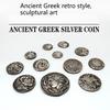 Monete greche antiche in argento, monete olandesi, luna, Zeus, costellazioni, stile retrò greco antico, arte scultorea