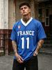 Lässiges Amerikanisches Street Style Frankreich Nationalmannschaft Nr. 11 Grafikdruck V-Ausschnitt Fußballtrikot T-Shirt Atmungsaktiv Und Bequem Für Draußen