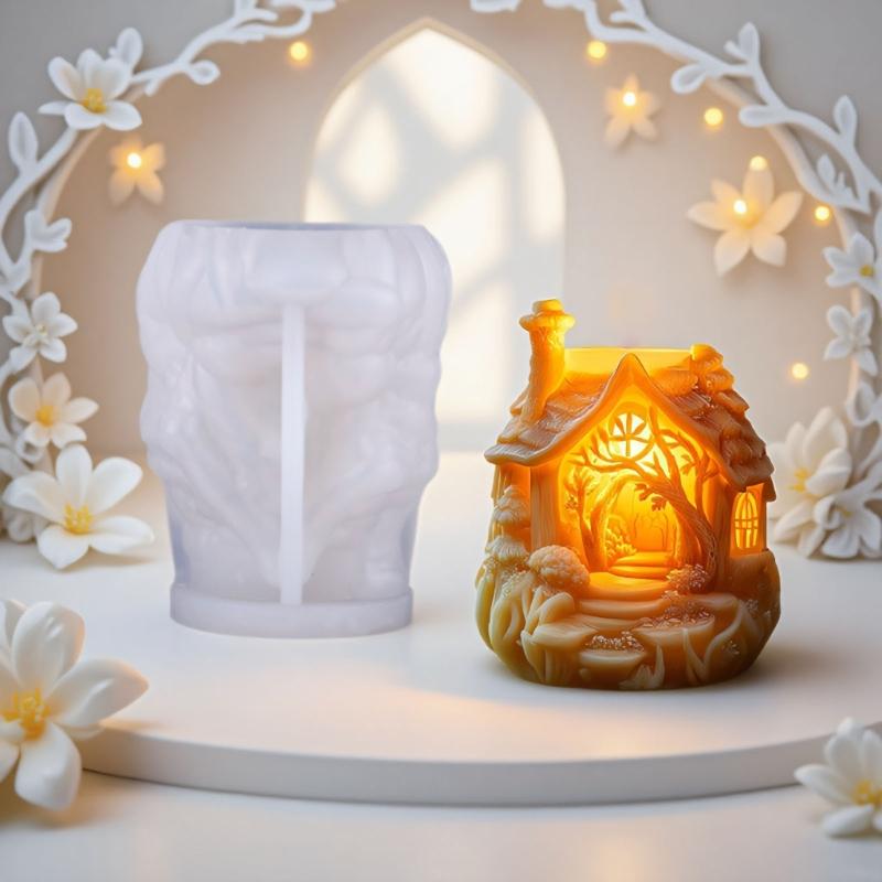Holiday Candle Silicone Mold Treehouse Shape Silicones Mould Heat Resistant For Making Candle Soap Christmas Decoration