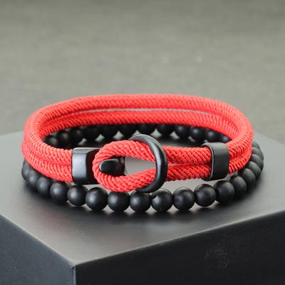 Set de 2 Pulseras para Hombre Negro Cierre Fácil Pulsera de Piedras Naturales de Ónice Pulsera para Deportes al Aire Libre Accesorios Casuales Regalo Para Él