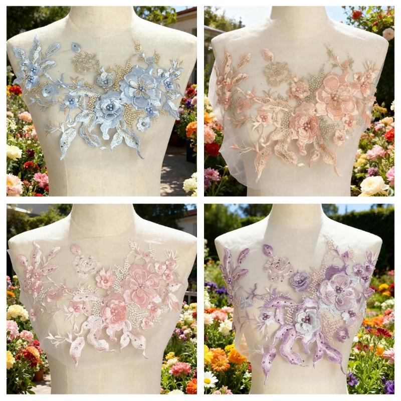Embroidered Sequins Flower Applique Patches for Clothing Bags Handcraft Decoration Polyester Materials