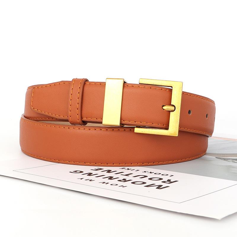 

Модный женский кожаный пояс из полиуретана с квадратной пряжкой-пином для ношения на работу дубильная кора