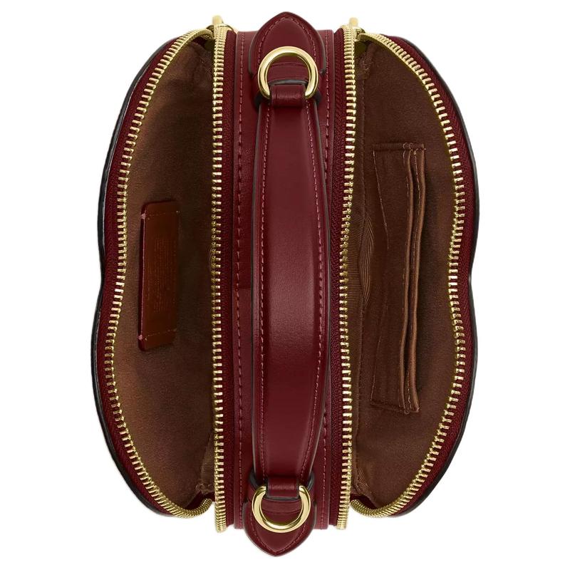 Coach Heart 15 Cherry Print Zip Closure Coated Canvas Heart Shape Bag Shoulder Crossbody Tote Mini Women's Tan