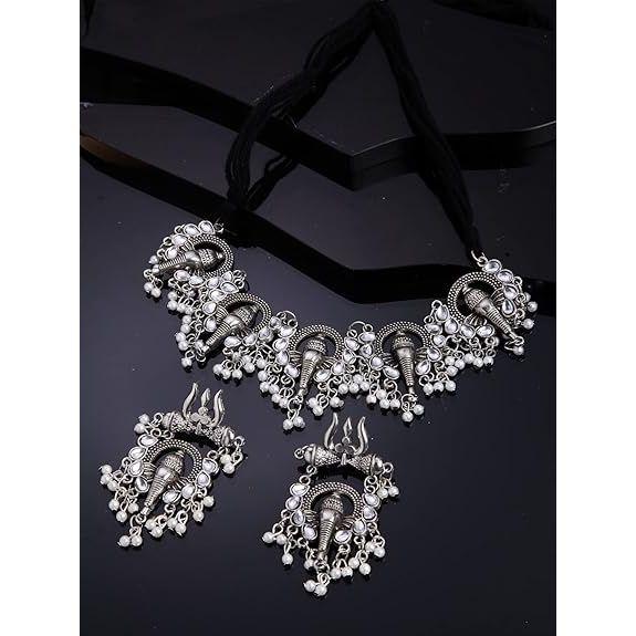 Latest Stylish Traditional Oxidised Silver Necklace Jewellery Set for Women
