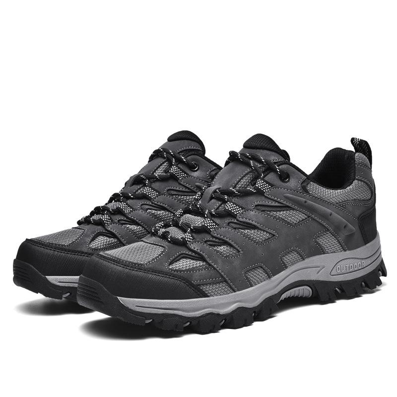 Men's Genuine Leather Lightweight Hiking & Walking Shoes, Low-Top Casual Outdoor Footwear