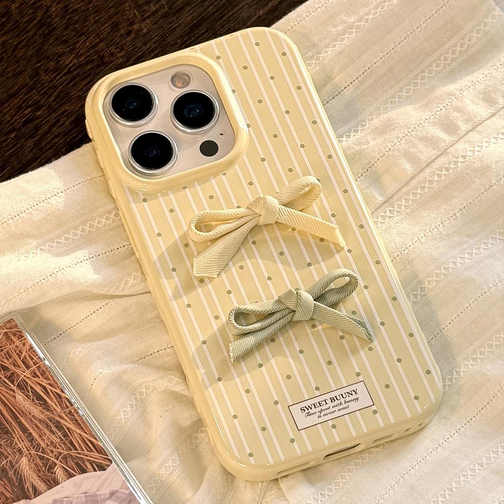 Korean-style fresh polka dot bow iPhone 16 phone case, suitable for Apple 17, soft 13, 3D 15 Pro Max, 12