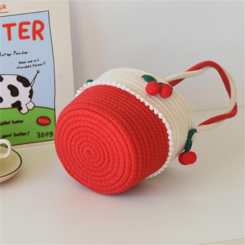 Sturdy and Portable Cherrys Designs Cotton Rope Storage Basket Home Accessory for Household Organization Solution