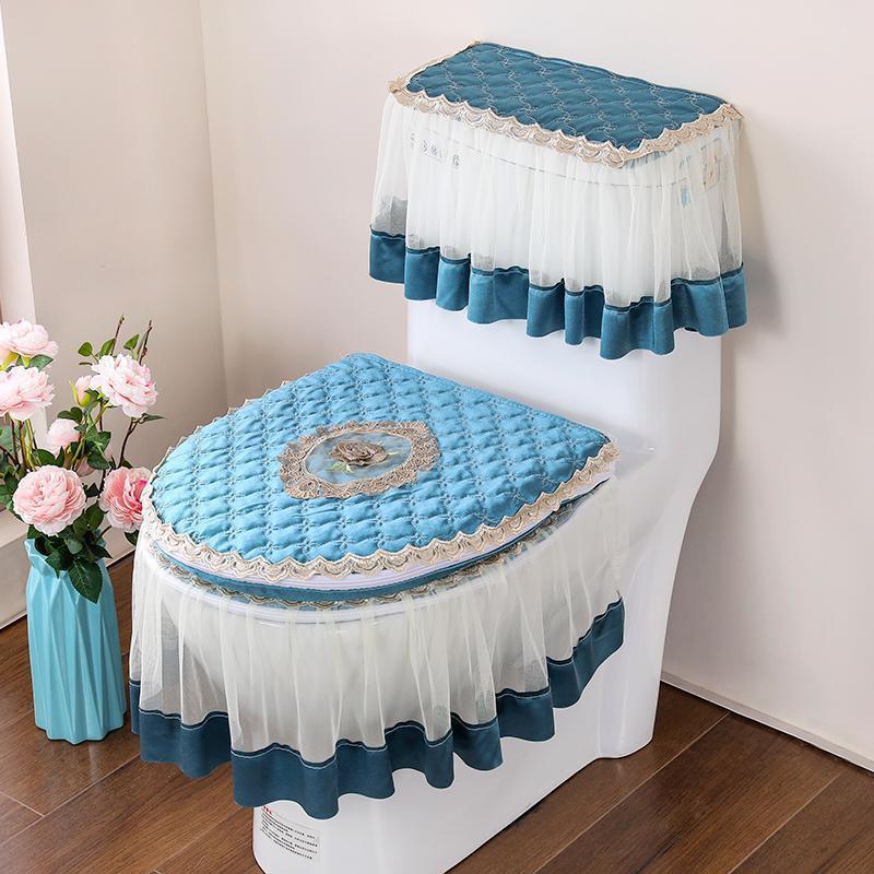 European Lace Toilet Seat Cover Decoration Washable and Easy To Install Toilet Seat Cushion Zipper Fixed Dustproof and Anti Slip Universal Cover Cloth
