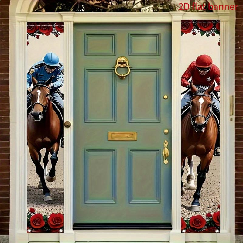 2D Flat, 2D Flat - 2D Flat, 2D Flat - 2D Flat Photo Booth Props 2pcs, Horse Racing Rose Theme Red Couplets, Galloping Stallion Pattern, Suitable for S
