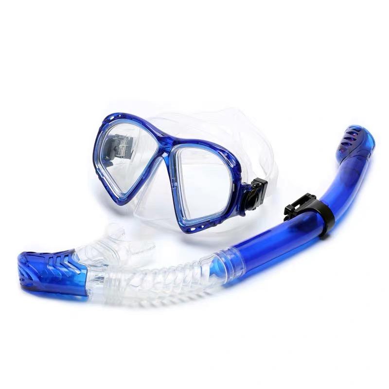 Tempered Glass Scuba Diving Goggles Dry Top Snorkeling Mask and Snorkel Set for Adults