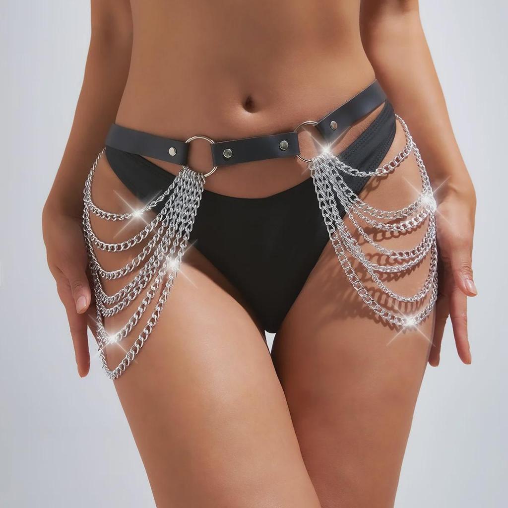 European & American Punk Tassel Corset Waist Chain - Sexy Multi-Layer PU Leather Body Jewelry