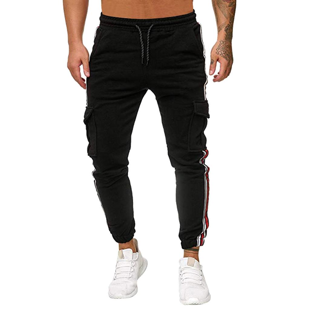 Men Splicing Color Overalls Casual Pocket Sport Work Casual Trouser Pants XXL чёрный