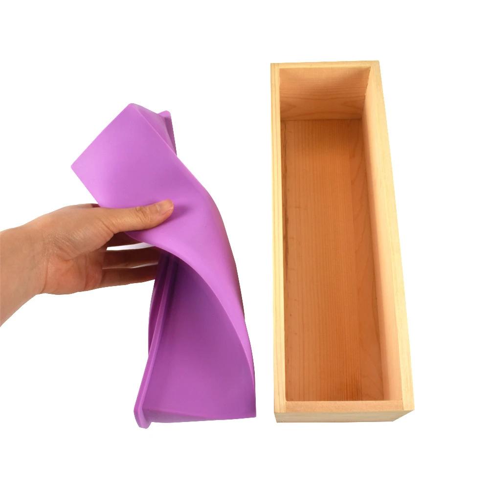 Flexible Rechteckige Seife Silikonform mit Holzbox DIY Werkzeug zur Seifen-Kuchenherstellung
