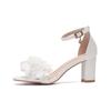 7cm Thick Heel Shallow Mouth Flower High Heel Sandals Women's White Bridal Banquet Wedding Shoes Open Toed 43 Zapatos De Mujer