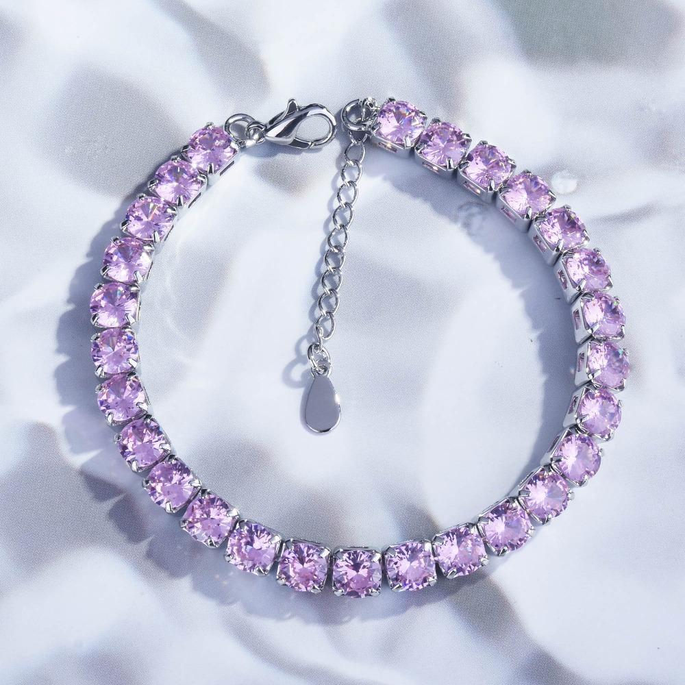 

Luxury Pink Crystal Bracelet Micro Pave Full Diamond Claw Chain Jewelry for Women